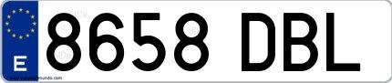 Ejemplo de matrícula española 8658 DBL