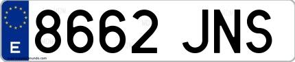 Ejemplo de matrícula española 8662 JNS