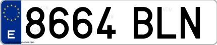 Ejemplo de matrícula española 8664 BLN