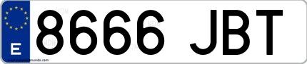 Ejemplo de matrícula española 8666 JBT