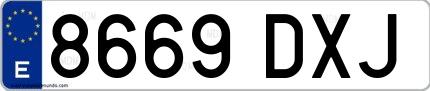 Ejemplo de matrícula española 8669 DXJ