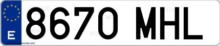 Ejemplo de matrícula española 8670 MHL