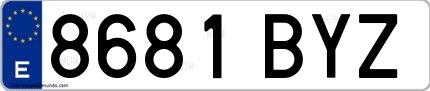 Ejemplo de matrícula española 8681 BYZ