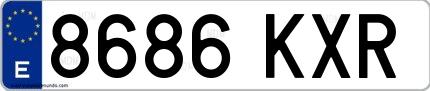 Ejemplo de matrícula española 8686 KXR