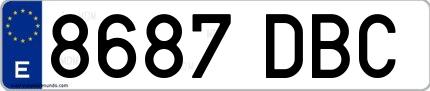 Ejemplo de matrícula española 8687 DBC