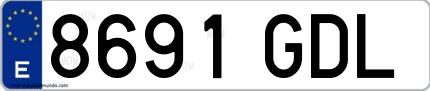 Ejemplo de matrícula española 8691 GDL