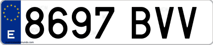 Ejemplo de matrícula de coche ordinaria 8697 BVV