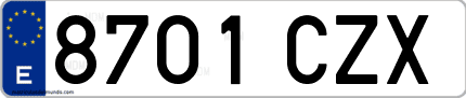 Ejemplo de matrícula de coche ordinaria 8701 CZX