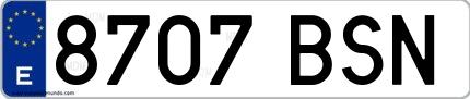 Ejemplo de matrícula española 8707 BSN