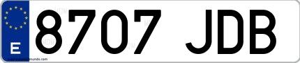 Ejemplo de matrícula española 8707 JDB