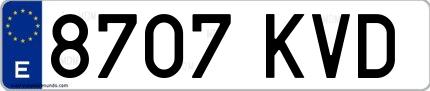 Ejemplo de matrícula española 8707 KVD