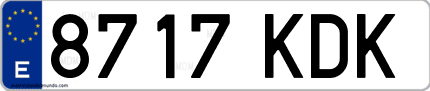Ejemplo de matrícula de coche ordinaria 8717 KDK