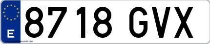Ejemplo de matrícula española 8718 GVX