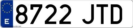 Ejemplo de matrícula española 8722 JTD