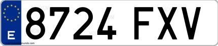 Ejemplo de matrícula española 8724 FXV