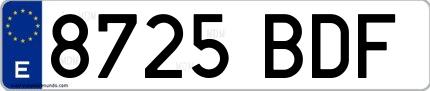 Ejemplo de matrícula española 8725 BDF