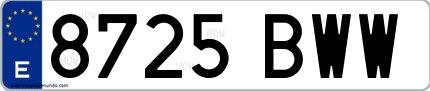 Ejemplo de matrícula española 8725 BWW