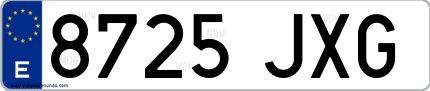 Ejemplo de matrícula española 8725 JXG
