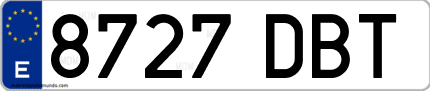 Ejemplo de matrícula de coche ordinaria 8727 DBT