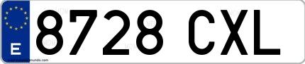 Ejemplo de matrícula española 8728 CXL