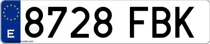 Ejemplo de matrícula española 8728 FBK