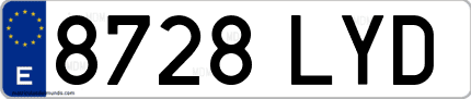 Ejemplo de matrícula de coche ordinaria 8728 LYD