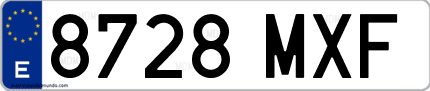 Ejemplo de matrícula de coche ordinaria 8728 MXF