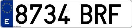 Ejemplo de matrícula española 8734 BRF