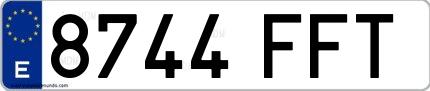 Ejemplo de matrícula española 8744 FFT