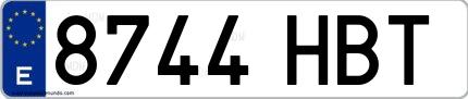 Ejemplo de matrícula española 8744 HBT