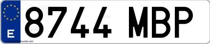 Ejemplo de matrícula española 8744 MBP