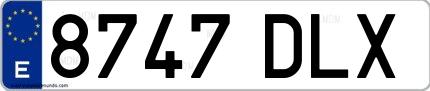 Ejemplo de matrícula española 8747 DLX
