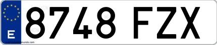 Ejemplo de matrícula española 8748 FZX