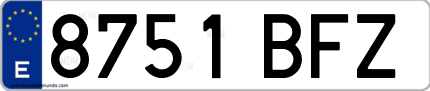 Ejemplo de matrícula de coche ordinaria 8751 BFZ