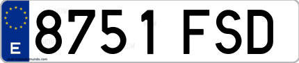 Ejemplo de matrícula de coche ordinaria 8751 FSD