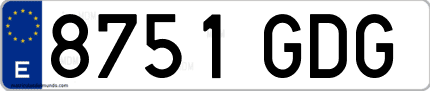 Ejemplo de matrícula de coche ordinaria 8751 GDG