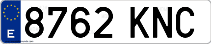 Ejemplo de matrícula de coche ordinaria 8762 KNC