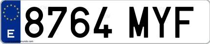Ejemplo de matrícula española 8764 MYF