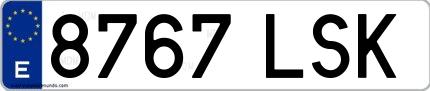 Ejemplo de matrícula española 8767 LSK