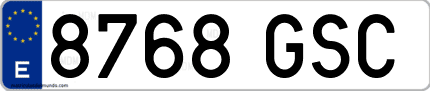 Ejemplo de matrícula de coche ordinaria 8768 GSC