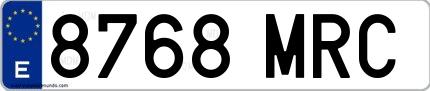 Ejemplo de matrícula española 8768 MRC