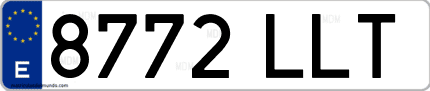 Ejemplo de matrícula de coche ordinaria 8772 LLT