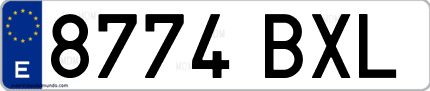 Ejemplo de matrícula de coche ordinaria 8774 BXL