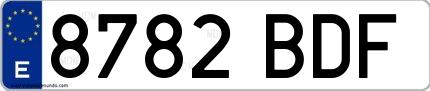 Ejemplo de matrícula española 8782 BDF