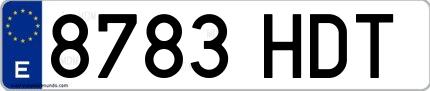 Ejemplo de matrícula española 8783 HDT
