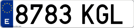 Ejemplo de matrícula de coche ordinaria 8783 KGL