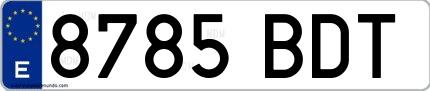 Ejemplo de matrícula española 8785 BDT