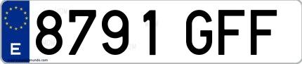 Ejemplo de matrícula española 8791 GFF