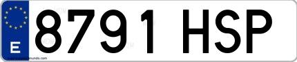 Ejemplo de matrícula española 8791 HSP