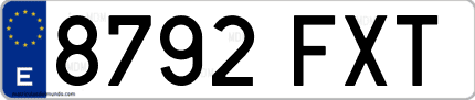 Ejemplo de matrícula de coche ordinaria 8792 FXT